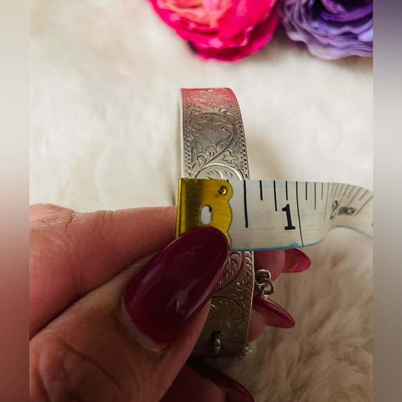 Vintage Engraved Sterling Bangle Bracelet - Picture 7 of 10